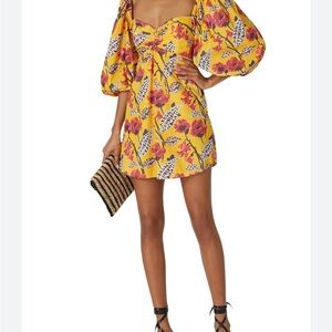 ALC Elle Floral Yellow Dress with Puff Sleeves